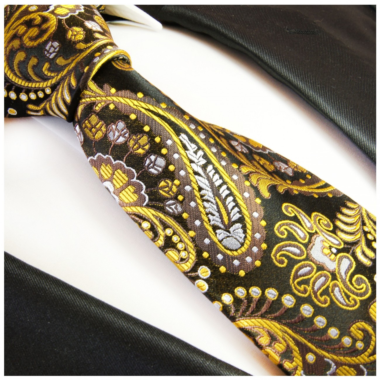 Extra lange Krawatte 165cm - Krawatte schwarz gelb paisley