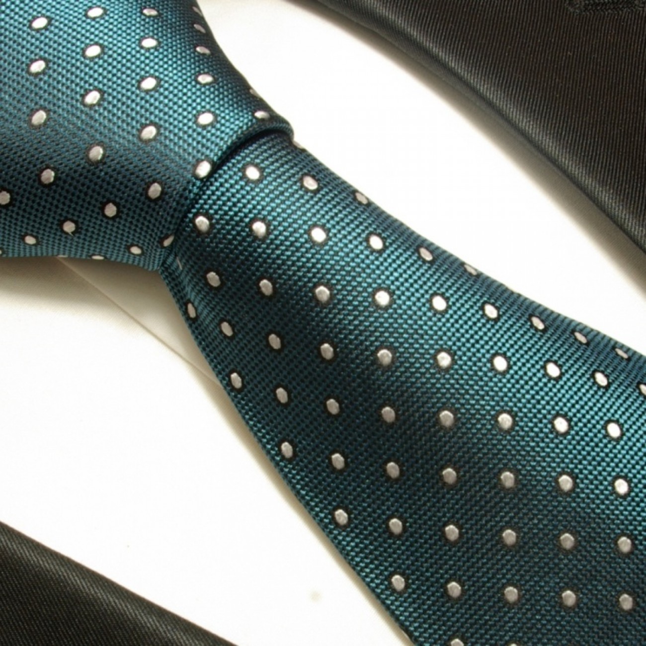 Extra lange Krawatte 165cm - Krawatte Überlänge - petrol gepunktet