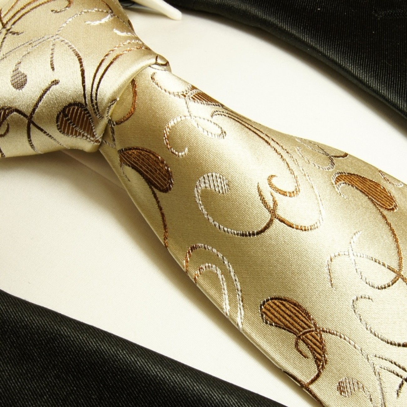 Braun Gold Paisley Streifen Seide Krawatte Set Einstecktuch Knöpfe Hochzeit K428 