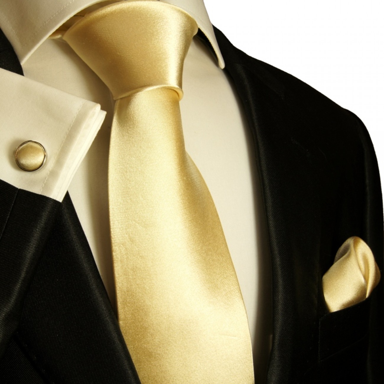 Solid gold tan necktie set 3pcs 100% silk tie + handkerchief ...