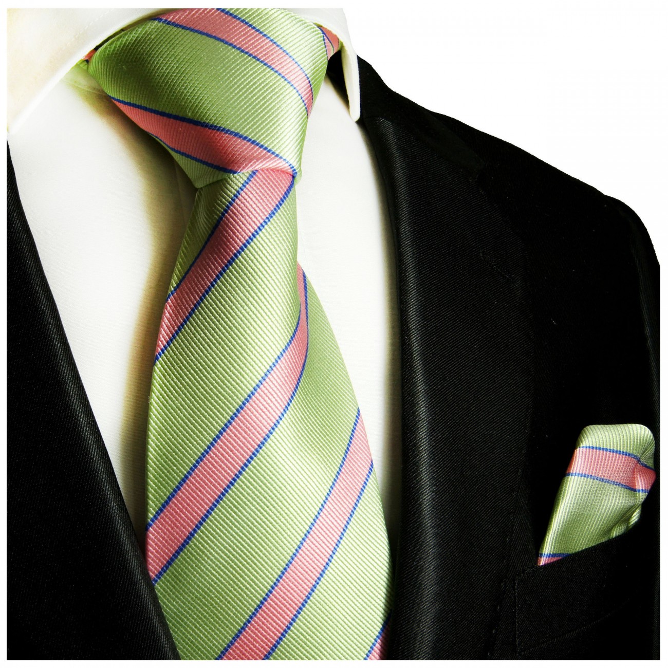 Krawatte grün pink mit Einstecktuch
