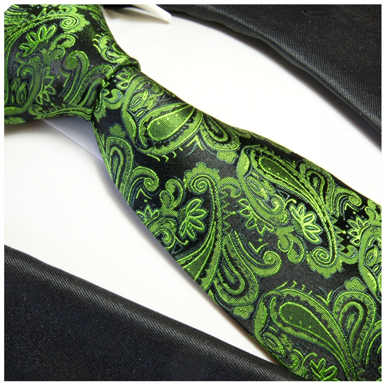 Extra lange Krawatte 165cm - Krawatte grün paisley