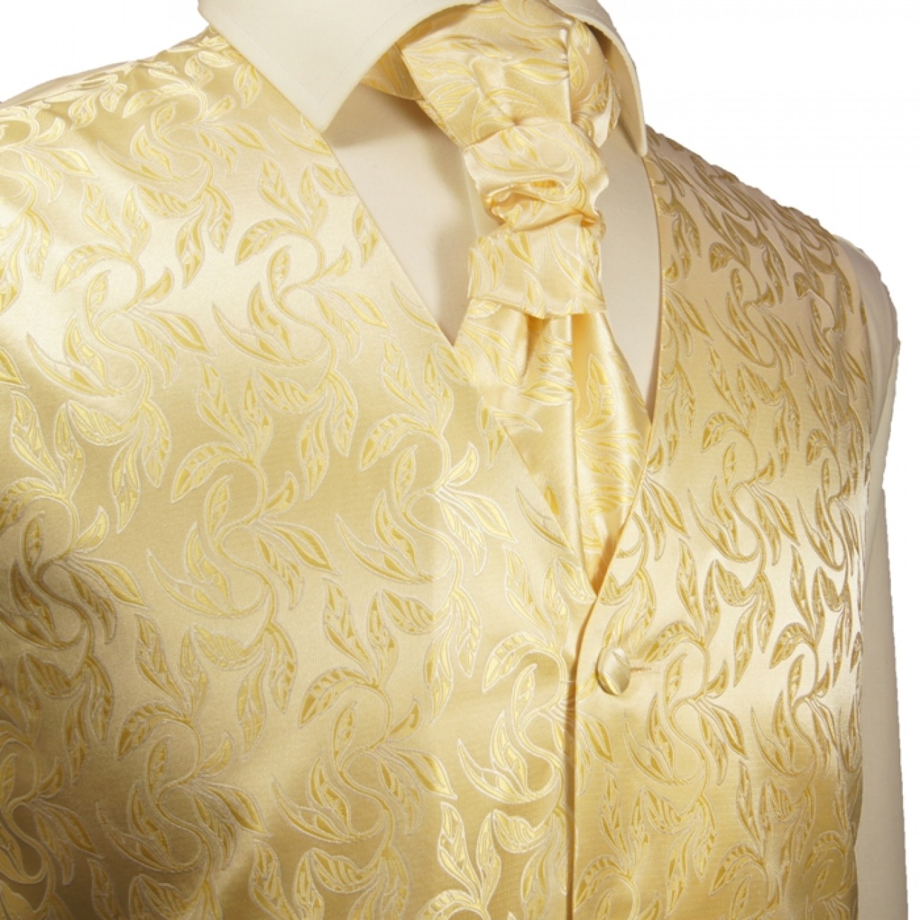 Creme gold Hochzeitsweste mit Plastron Krawatte Einstecktuch und Manschettenknöpfen v15
