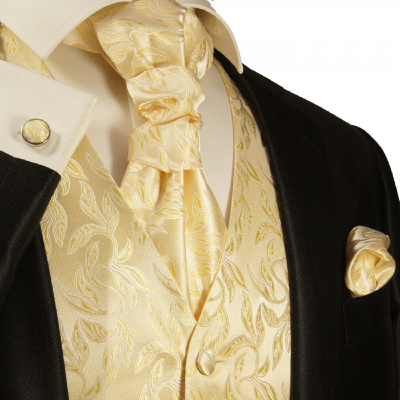 New Men's stripes Tuxedo Vest Waistcoat & necktie & Bow tie & Hankie Gold Beige 