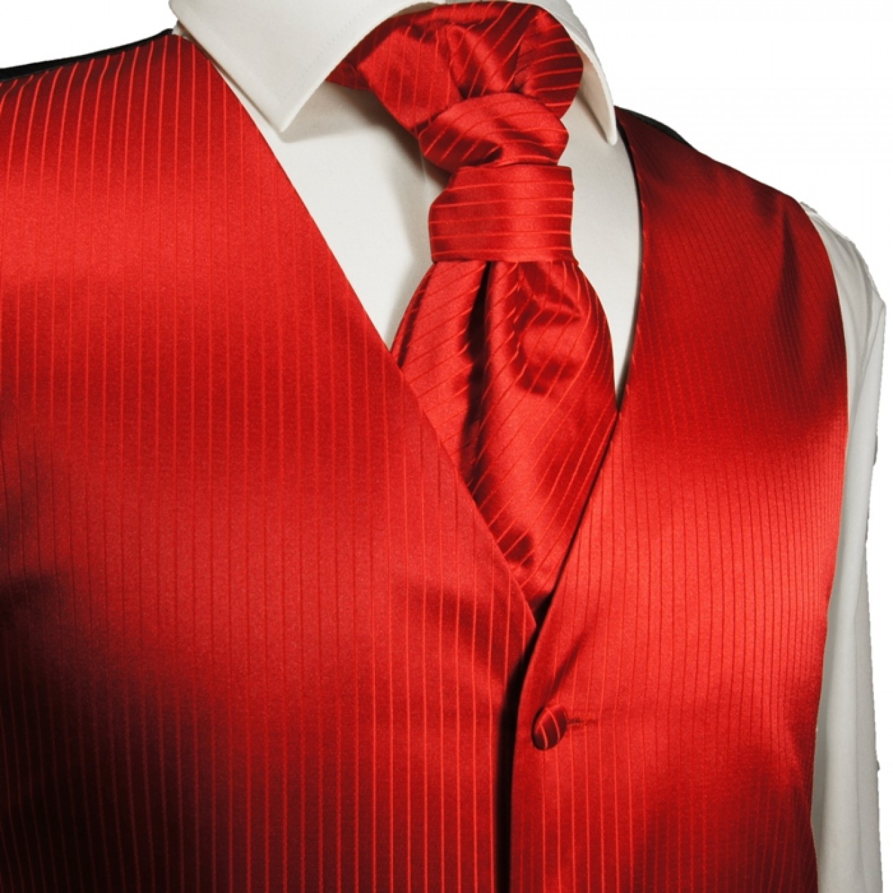 Rote Hochzeitsweste mit Plastron Krawatte Einstecktuch und Manschettenknöpfen v24