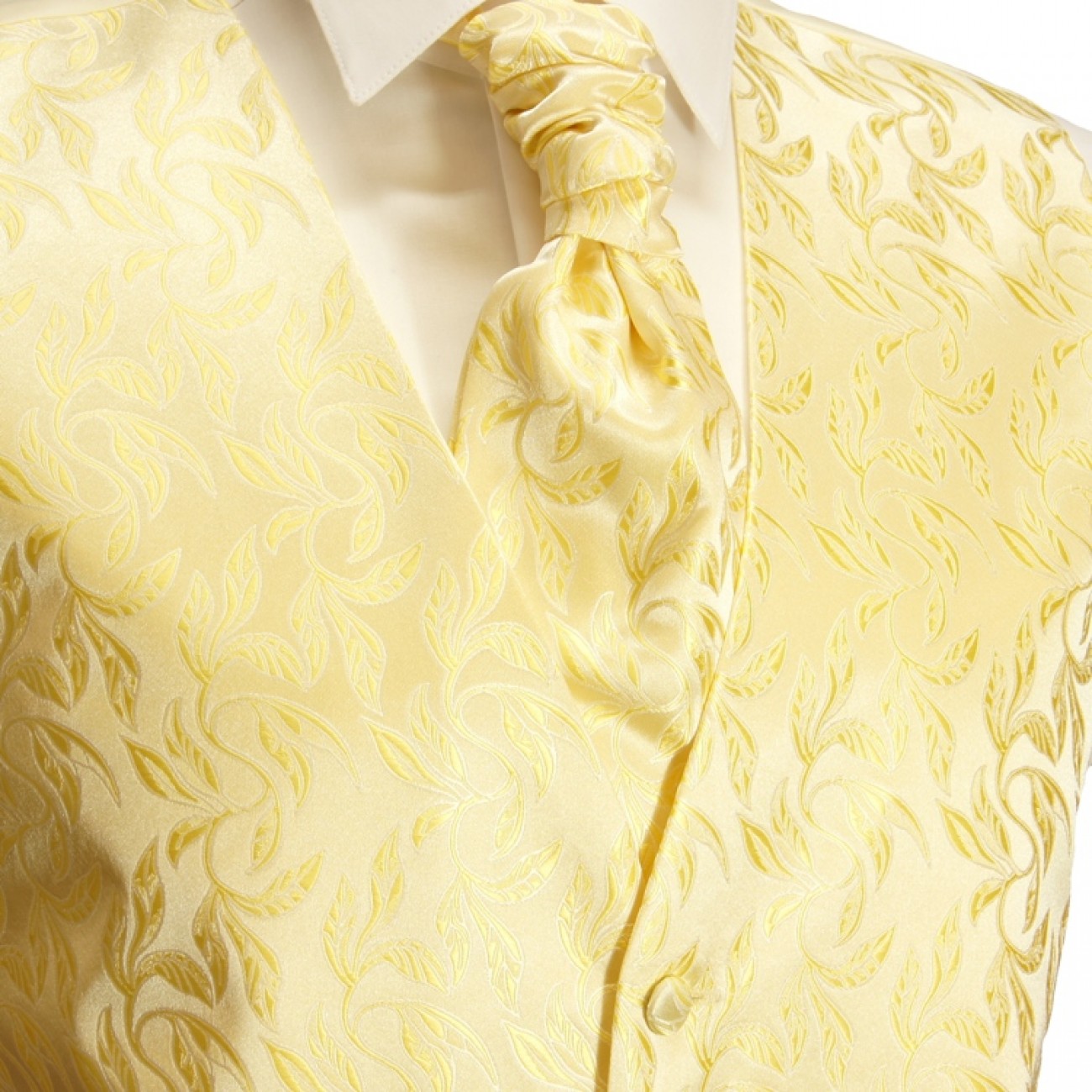 Creme gold Hochzeitsweste mit Plastron Krawatte Einstecktuch und Manschettenknöpfen v49p