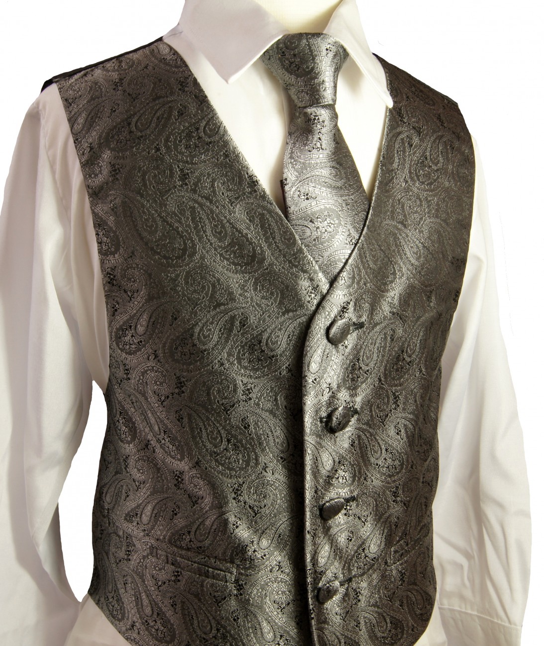 Gray paisley boys waistcoat and cravat set 2pcs - Paul Malone Shop