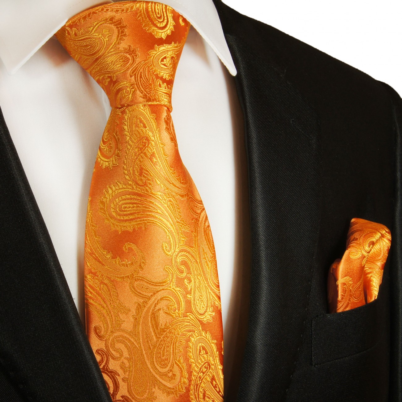 Men’s Tie & Handkerchief Set Vibrant Orange Paisley LUC212 