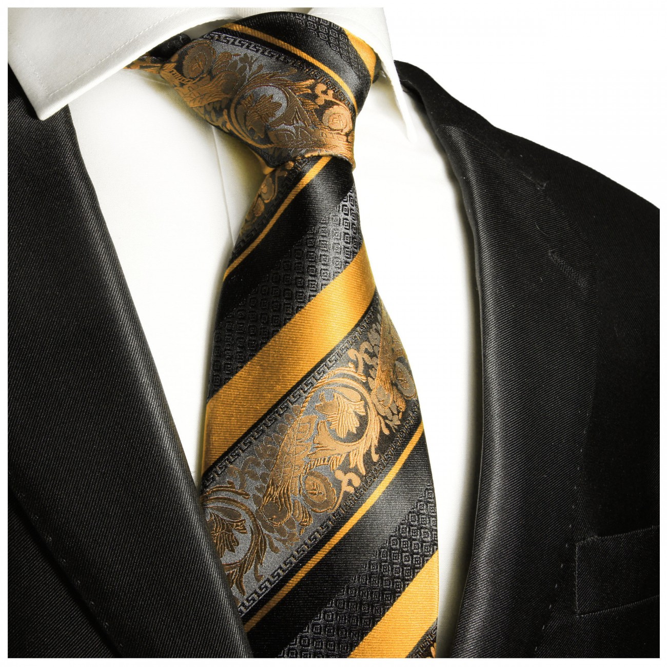Extra lange Krawatte 165cm - orange gold barock gestreift