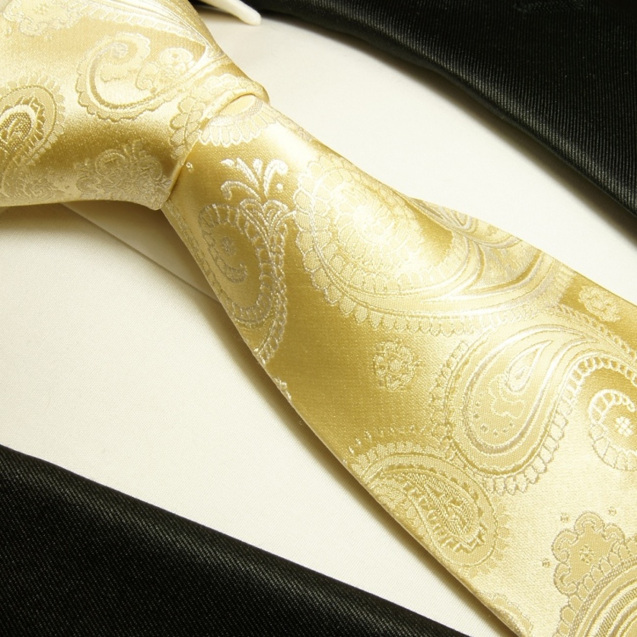 Extra lange Krawatte 165cm - Krawatte champagner paisley