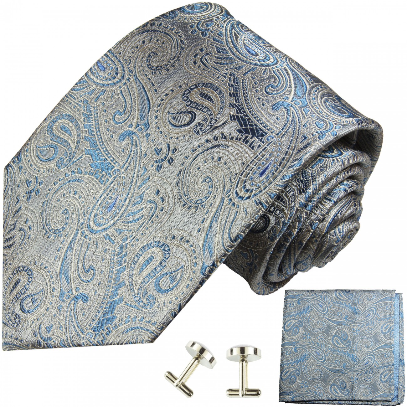 Krawatte blau grau paisley brokat Seide 2000
