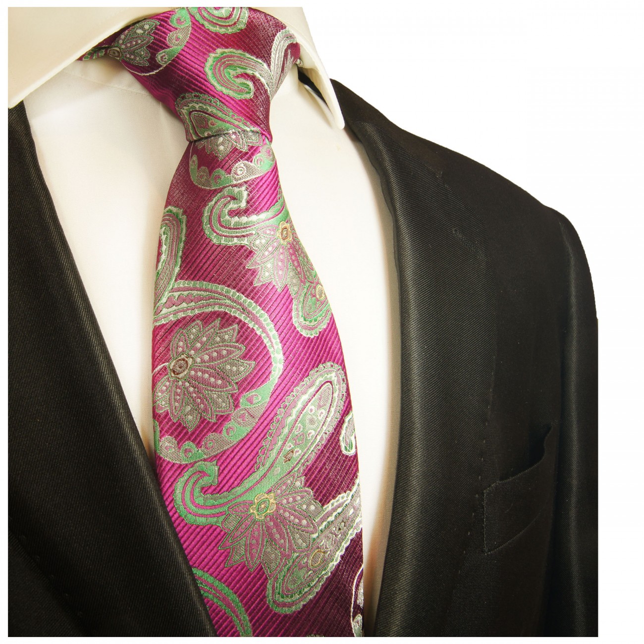 Extra lange Krawatte 165cm - pink grün paisley