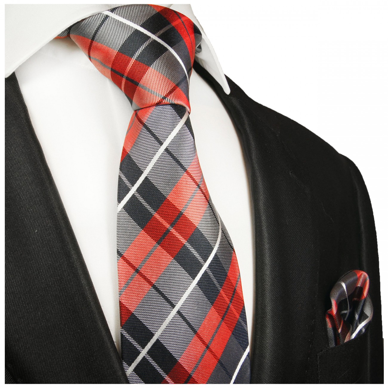 Extra lange Krawatte 165cm - Krawatte rot blau Schottenmuster