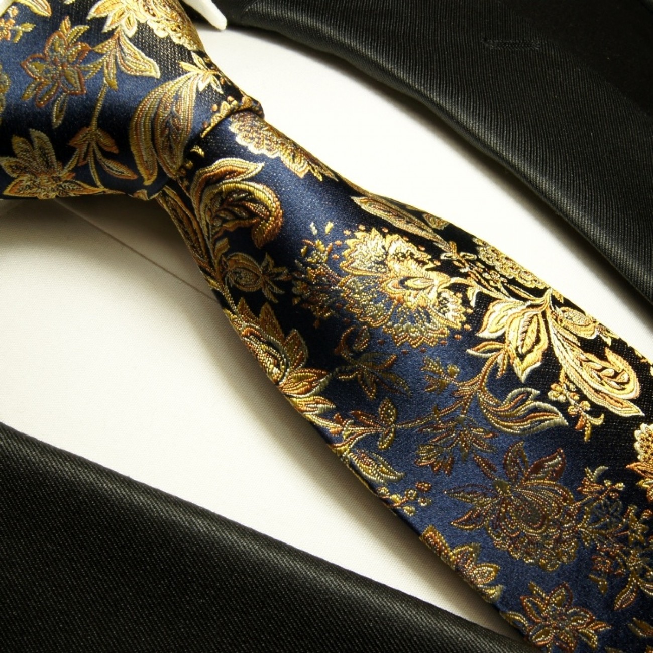 Herren Qualitäts-Krawatte gold blau handmade tie PD-8460 
