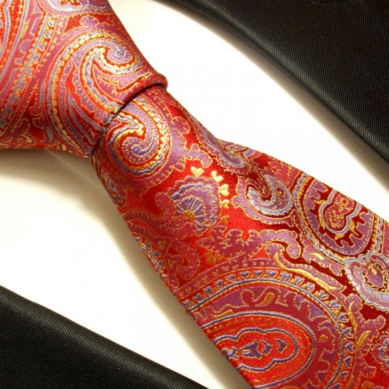 Krawatte rot paisley Seidenkrawatte - Seide - Krawatte mit Einstecktuch und Manschettenknöpfe