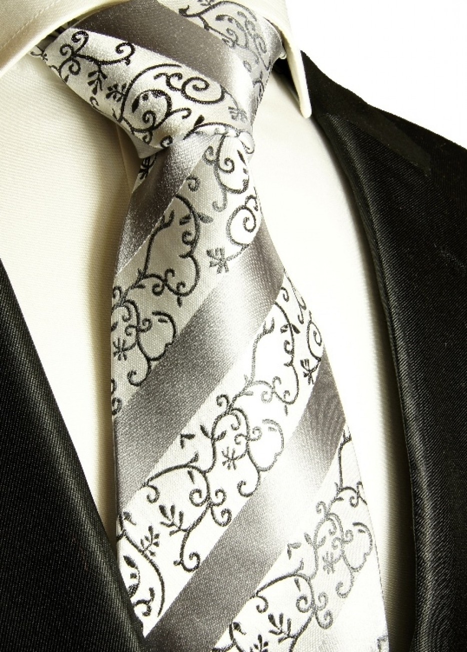 Barock gestreifte Krawatte silber Seide