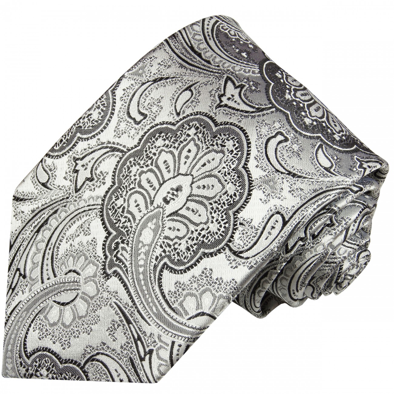 Silber schwarze Krawatte paisley floral brokat Seide