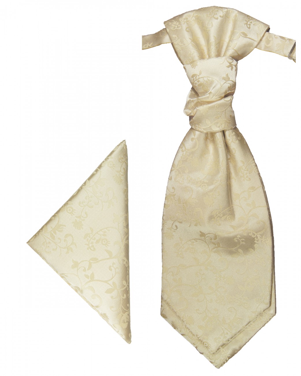 Champagner Plastron mit Einstecktuch floral | Hochzeitskrawatte | Ascot Hochzeit Krawatte