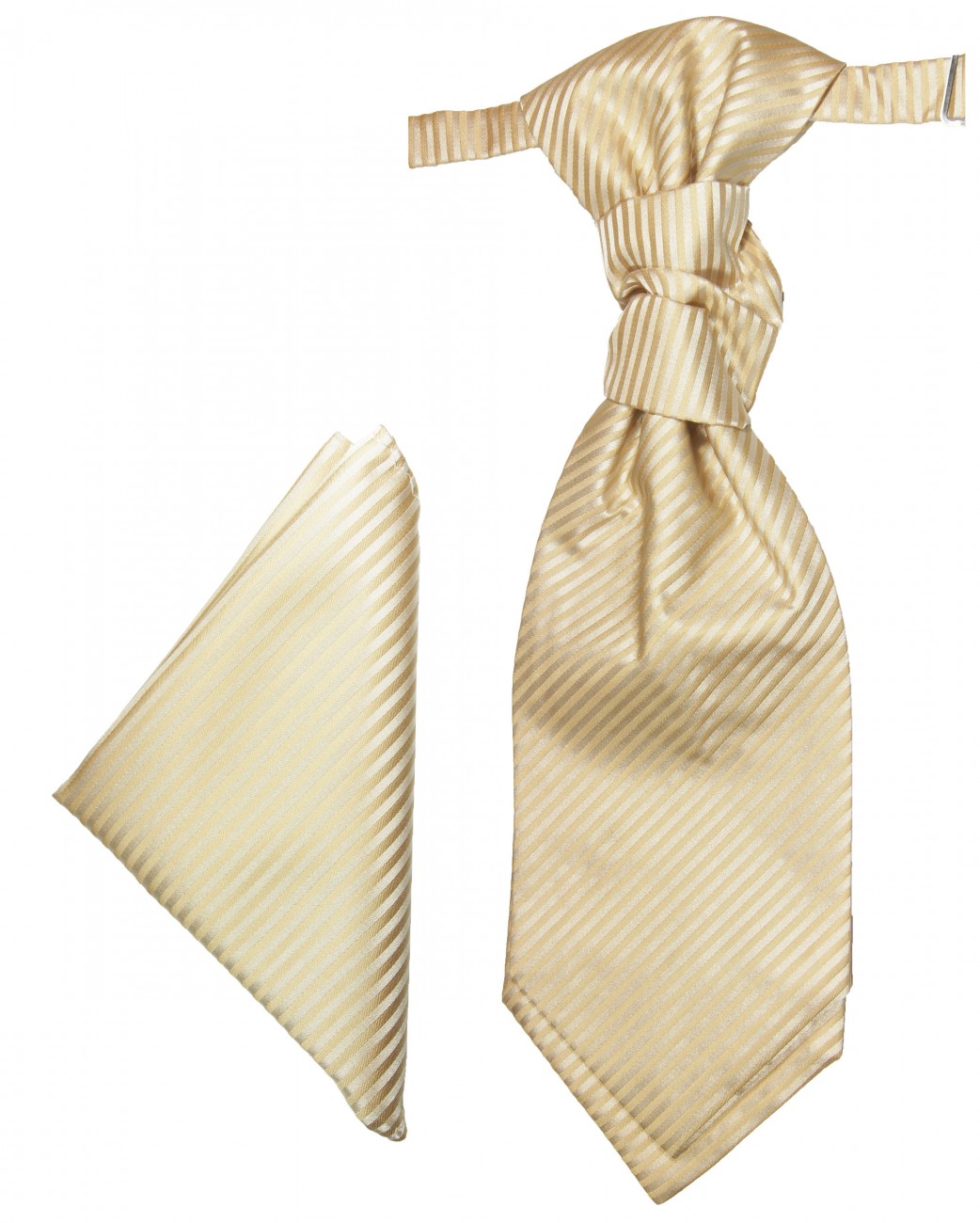 Cappuccino Plastron mit Einstecktuch gestreift | Hochzeitskrawatte | Ascot Hochzeit Krawatte
