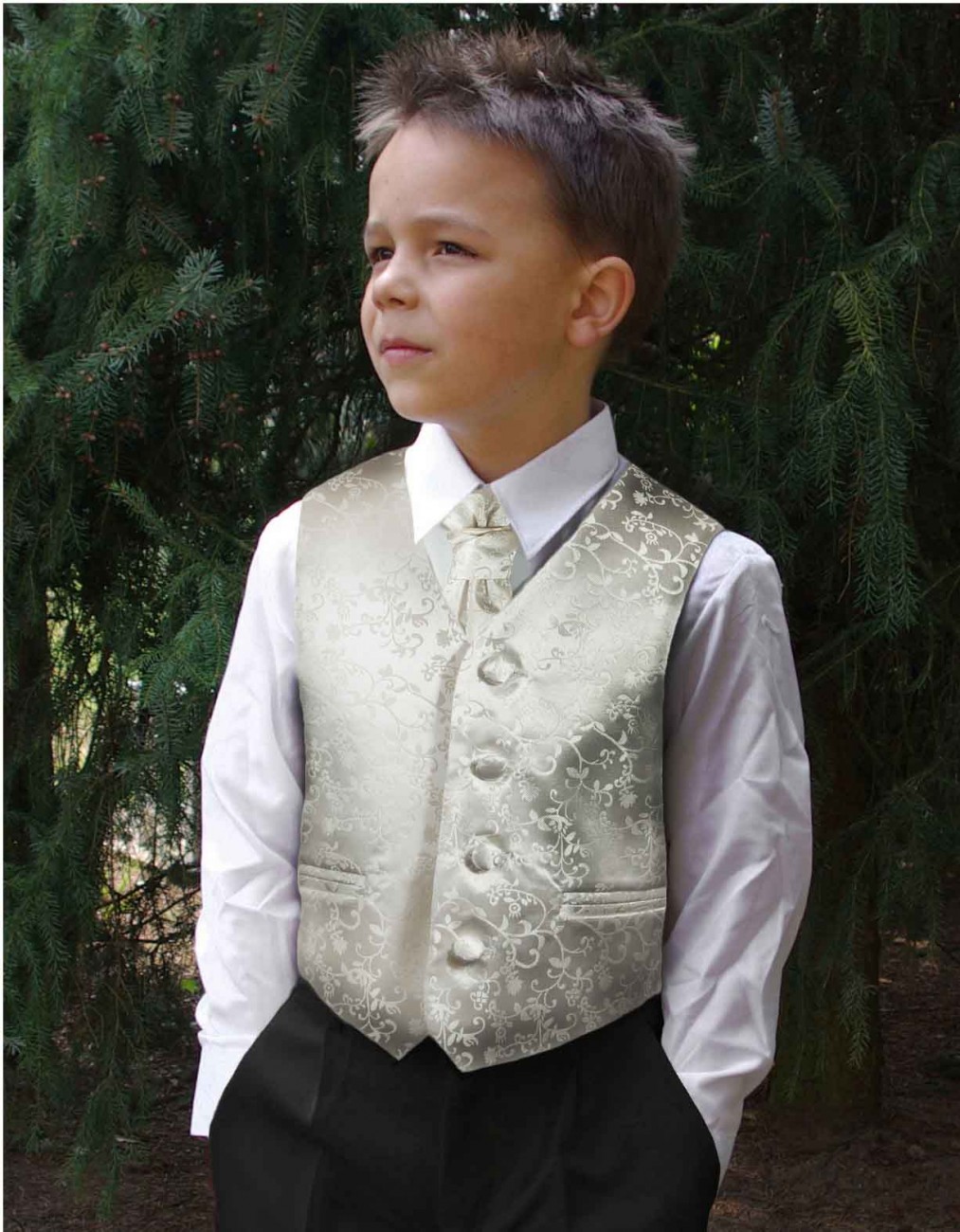 With OR Without Cravat and Hankie IVORY Boys Silk Waistcoat-2 Years to 10 Years 