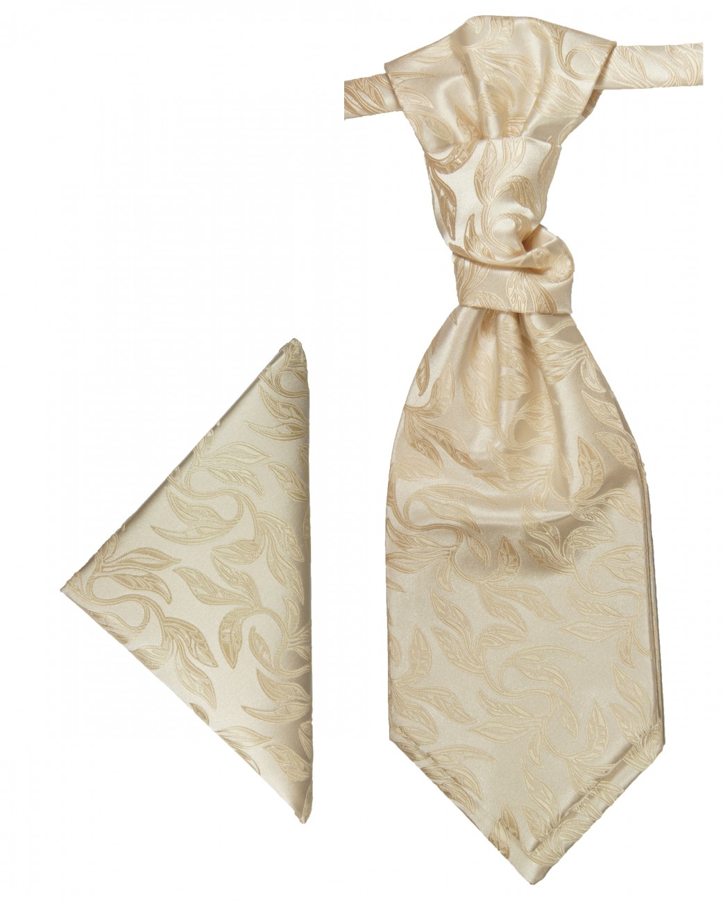 Cappuccino Plastron mit Einstecktuch floral | Hochzeitskrawatte | Ascot Hochzeit Krawatte
