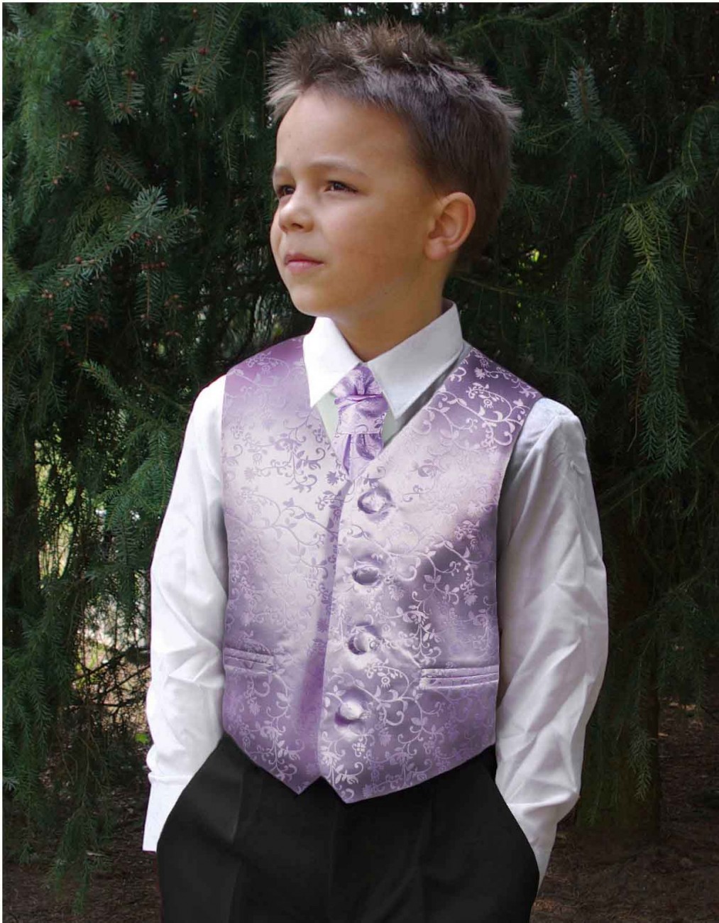 Page Boy Wedding Waistcoat Cravat Set in Blue Purple Ivory Red Boys Suit 