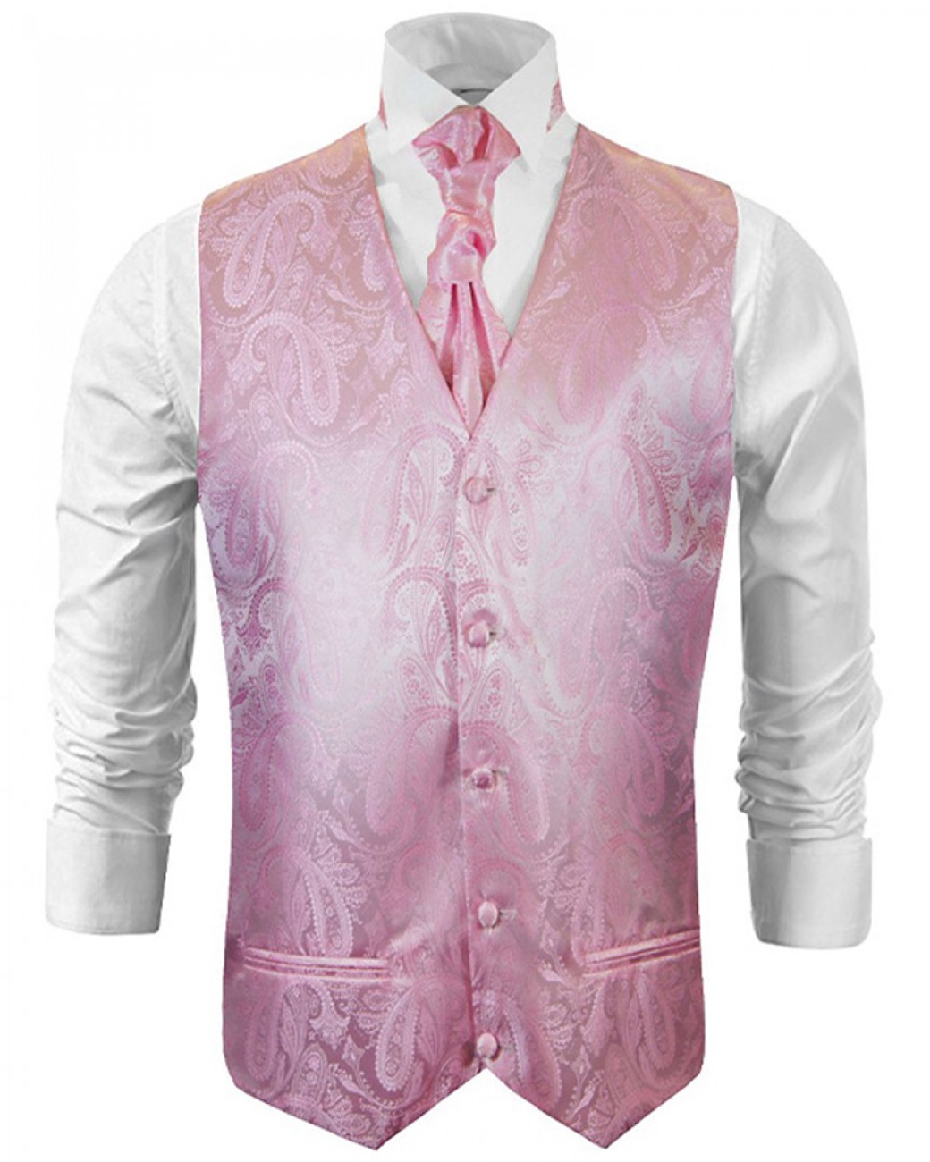 DQT Floral Paisley Baby Pink Mens Wedding Waistcoat & Cravat Set 