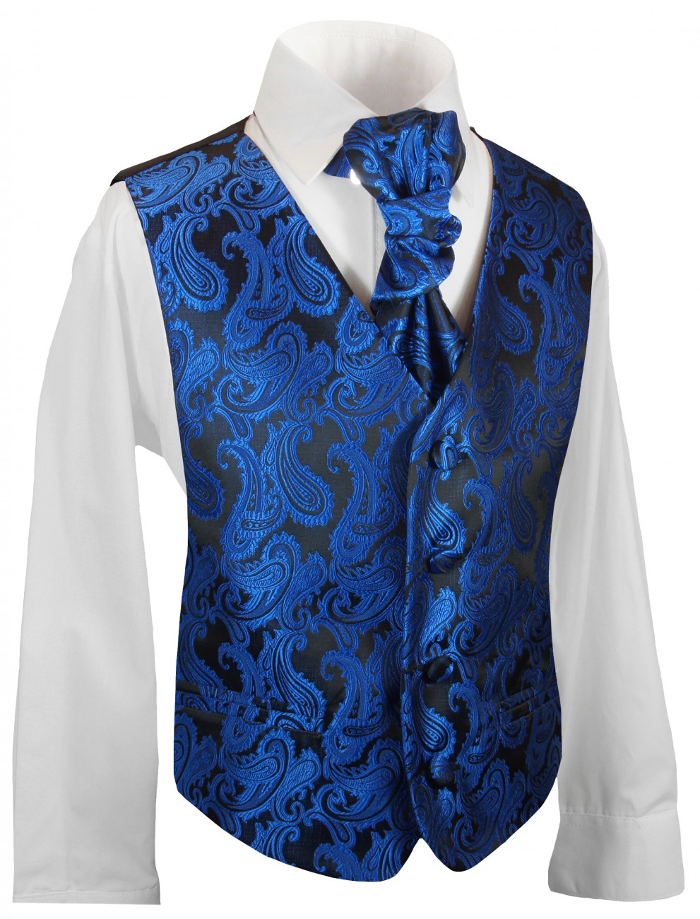 Festliches Jungen Westen Set 4tlg blau paisley mit Plastron, Hemd und Hose
