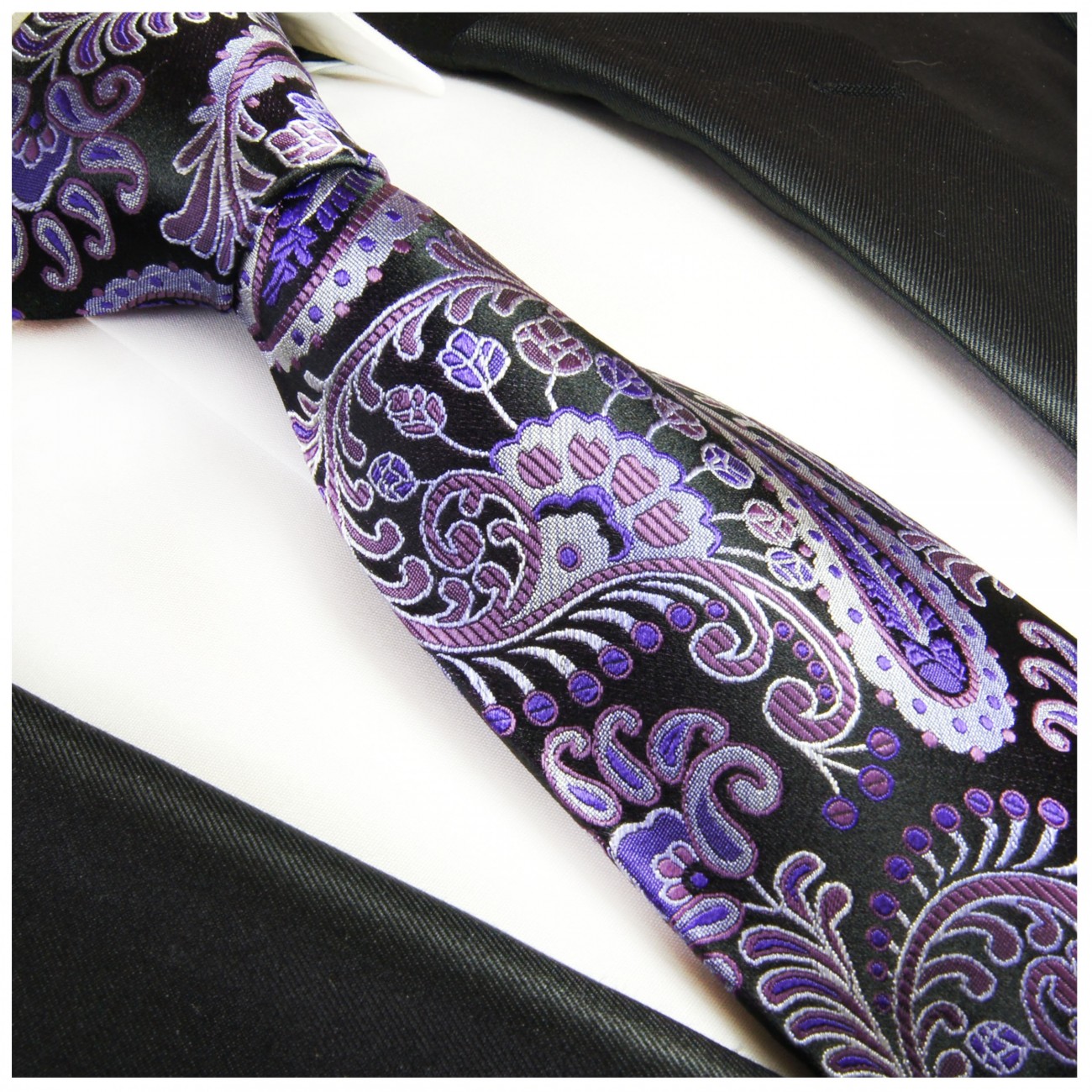 Extra lange Krawatte 165cm - Krawatte schwarz lila paisley
