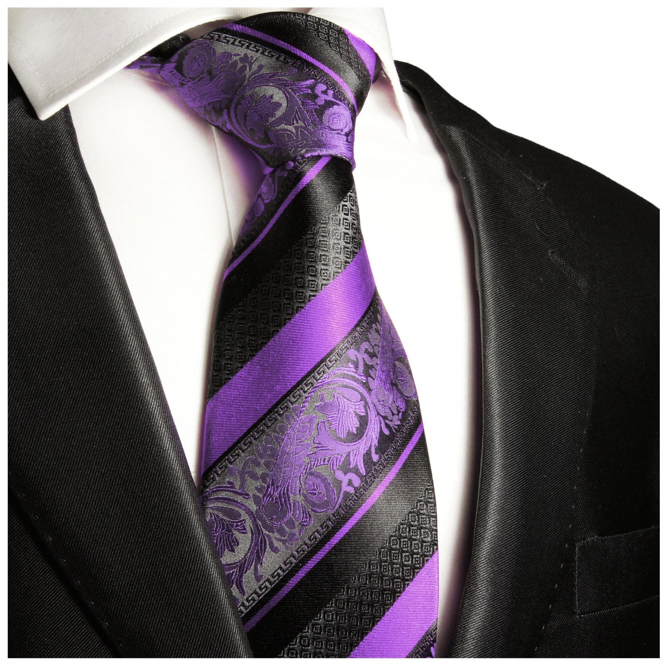 Violett lila schwarz gestreifte Krawatte 100% Seidenkrawatte