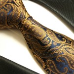Krawatte braun blau 100% Seide paisley brokat 512
