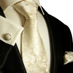 Champagne necktie set 3pcs + handkerchief + cufflinks 948