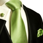 Green necktie set 3pcs + handkerchief + cufflinks 504