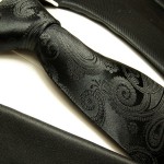 Schwarze paisley Krawatte 100% Seidenkrawatte ( XL 165cm ) 815